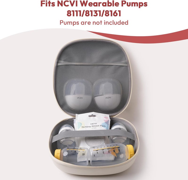 NCVI Breast Pump Carrying Case for Pump Parts and Bottles, Portable Wearable Pump Travel Bag Organizer for Working Moms, Durability Hard Shell, Interior with 3 Compartments through Mesh Bag, Beige - Image 4